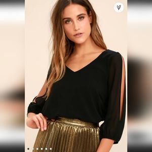 Lulu's Daily Romance black v-neck blouse with arm slits